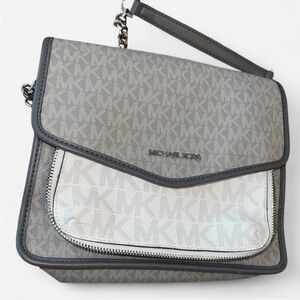 Michael Kors Gray and white Crossbody Bag with Monogram Print